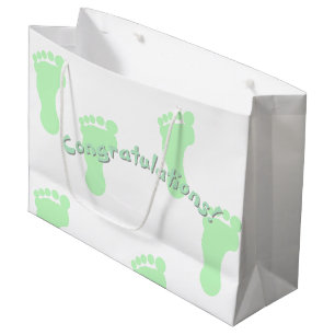 Gefeliciteerd Mintgroen Voetafdruk Patroon Groot Cadeauzakje