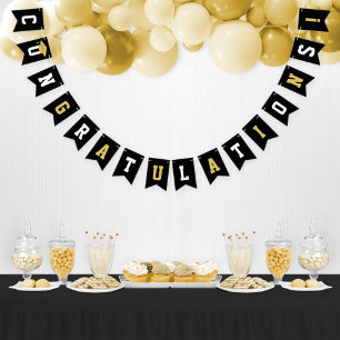Gefeliciteerd Modern Black Gold Party Vlaggetjes