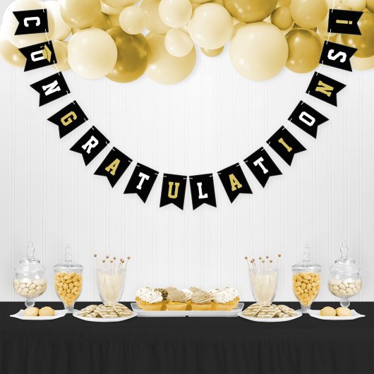 Gefeliciteerd Modern Black Gold Party Vlaggetjes