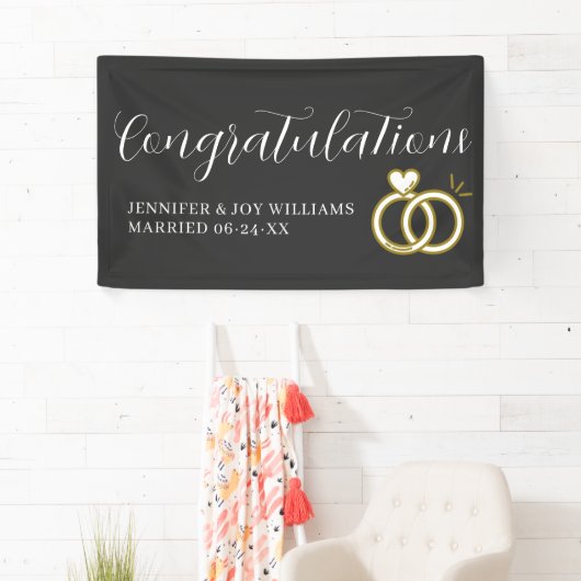 Gefeliciteerd Modern Black Script Wedding Banner (Insitu)