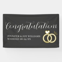 Gefeliciteerd Modern Black Script Wedding Banner