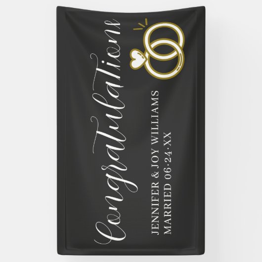 Gefeliciteerd Modern Black Script Wedding Banner (Verticaal)