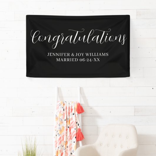 Gefeliciteerd Modern Black Script Wedding Banner (Insitu)