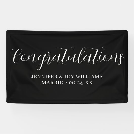 Gefeliciteerd Modern Black Script Wedding Banner (Horizontaal)