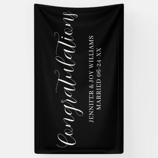Gefeliciteerd Modern Black Script Wedding Banner (Verticaal)