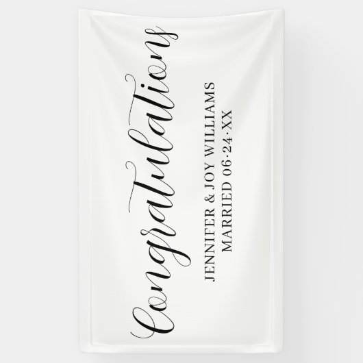 Gefeliciteerd Modern Black Script Wedding Spandoek (Verticaal)