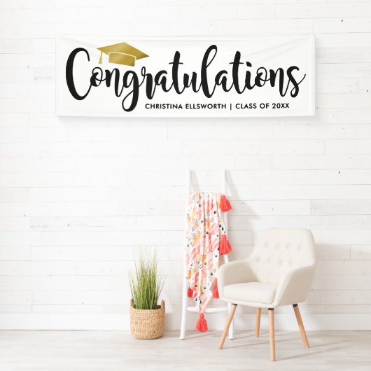 Gefeliciteerd Modern Gold Custom 2025 Afstuderen Spandoek (Insitu)