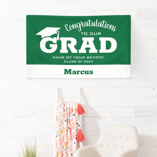 Gefeliciteerd moderne afgestudeerde in het wit op  spandoek (Insitu)