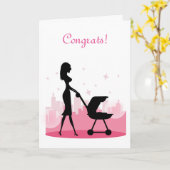 Gefeliciteerd - modieuze mama duwen Baby koets Kaart (Gele Bloem)
