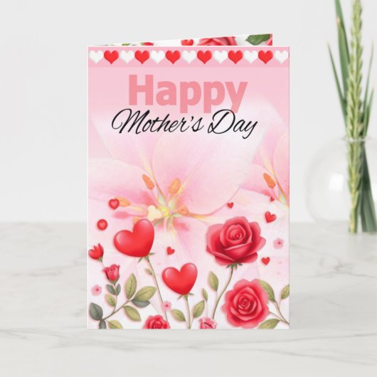 Gefeliciteerd Moederdag Harten & Rozen Kaart (Voorkant)