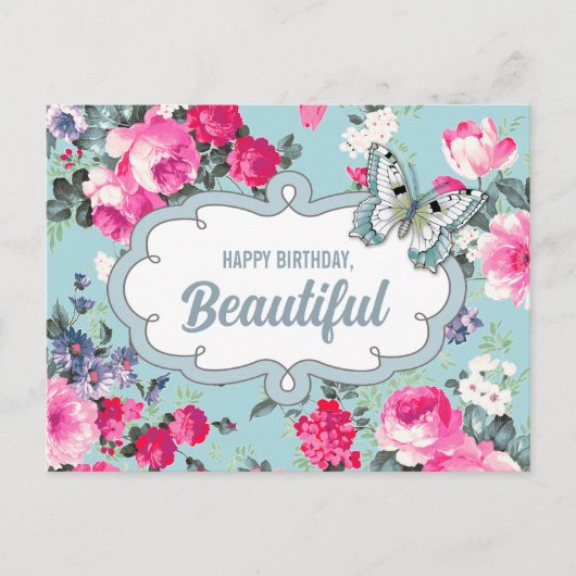 Gefeliciteerd, mooi. Bloemen & Vlinder Briefkaart (Voorkant)