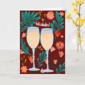 Gefeliciteerd Mousserende Wijn Champagne Bloemig P Kaart (Gele Bloem)