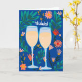 Gefeliciteerd Mousserende Wijn Champagne Bloemig P Kaart (Gele Bloem)