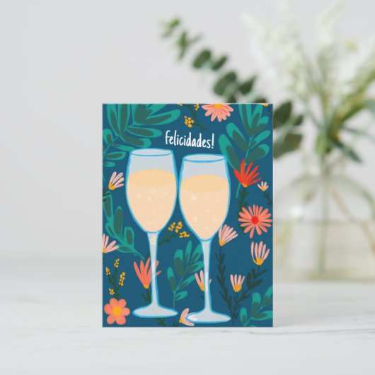 Gefeliciteerd Mousserende Wijn Champagne Bloemige  Briefkaart (Staand voorkant)