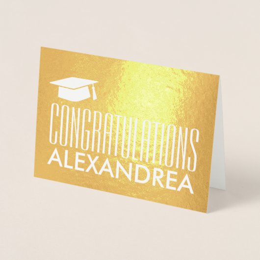 Gefeliciteerd naam Afstuderen Modern Gold Real Folie Kaarten (Voorkant)