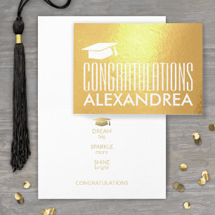 Gefeliciteerd Naam Afstuderen Modern Goud Echt Folie Kaarten