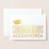 Gefeliciteerd naam Afstuderen Modern Silver Real Folie Kaarten (Voorkant met envelop)