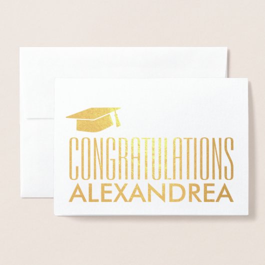 Gefeliciteerd naam Afstuderen Modern Silver Real Folie Kaarten (Voorkant met envelop)