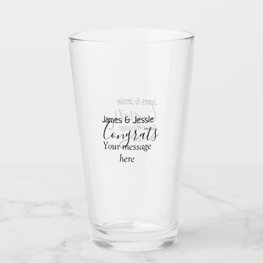 Gefeliciteerd naam bericht bruiloft pasgetrouwd st glas (Voorkant)