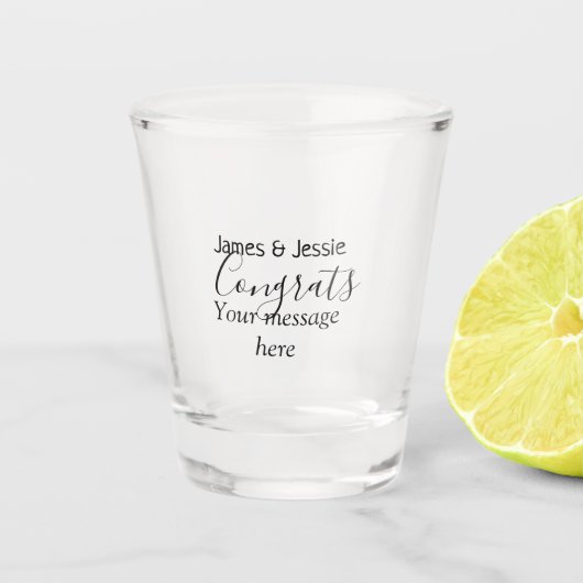 Gefeliciteerd naam bericht bruiloft pasgetrouwd st shot glas (Voorkant)