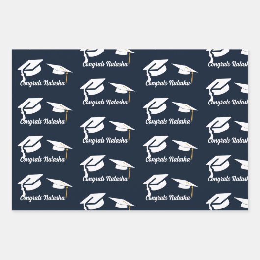 Gefeliciteerd Navy Blue afstuderen Inpakpapier Vel (Voorkant 2)