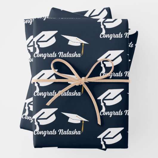 Gefeliciteerd Navy Blue afstuderen Inpakpapier Vel (In situ)
