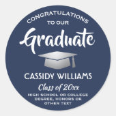 Gefeliciteerd Navy Blue en Witte Afstuderen Ronde Sticker (Voorkant)
