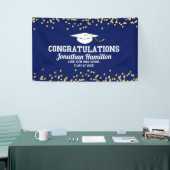 Gefeliciteerd Navy Blue Gold Afstudeerder Party Spandoek (Beurs)