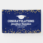Gefeliciteerd Navy Blue Gold Afstudeerder Party Spandoek (Horizontaal)