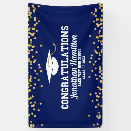 Gefeliciteerd Navy Blue Gold Afstudeerder Party Spandoek (Verticaal)