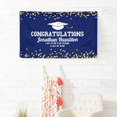 Gefeliciteerd Navy Blue Gold Grad Feest Spandoek (Insitu)