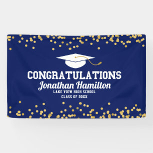 Gefeliciteerd Navy Blue Gold Grad Feest Spandoek