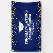 Gefeliciteerd Navy Blue Gold Grad Feest Spandoek (Verticaal)