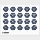 Gefeliciteerd, Navy Blue Gold Modern Afstuderen Ronde Sticker (Vel)