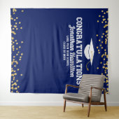 Gefeliciteerd Navy Blue Goud Afstudeerfeest Achter Wandkleed (In Situ (horizontaal))