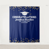 Gefeliciteerd Navy Blue Goud Grad Party Achtergron Wandkleed (Voorkant)