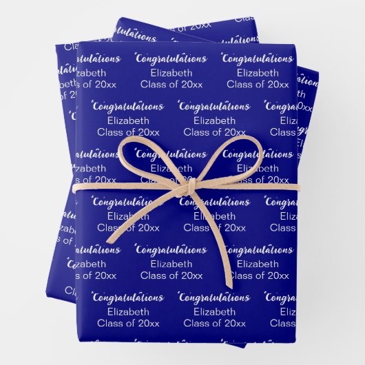Gefeliciteerd Navy Blue White Class of 2024 Naam Inpakpapier Vel (In situ)