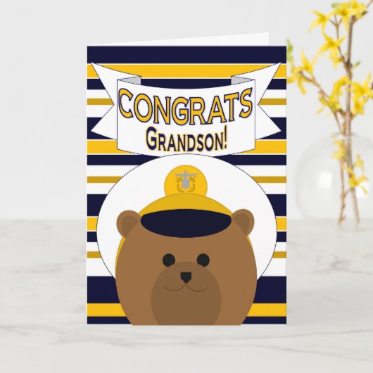 Gefeliciteerd - Navy kleinzoon Kaart (Gele Bloem)