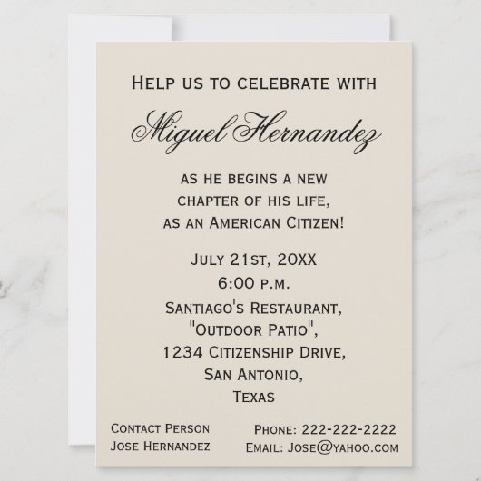 Gefeliciteerd, New American Citizen! Kaart (Achterkant)