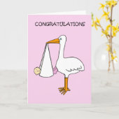 Gefeliciteerd, New Baby Girl met Stork Kaart (Gele Bloem)