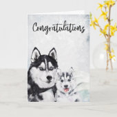 Gefeliciteerd, New Baby Mama Husky Dog Kaart (Gele Bloem)