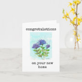 Gefeliciteerd New Home Kaart, Blue Asters Art Kaart (Gele Bloem)