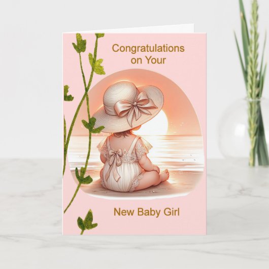 Gefeliciteerd Nieuw Baby Meisje in Perzik Kaart (Voorkant)