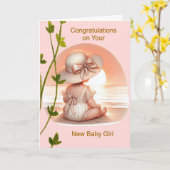 Gefeliciteerd Nieuw Baby Meisje in Perzik Kaart (Gele Bloem)