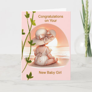 Gefeliciteerd Nieuw Baby Meisje in Perzik Kaart