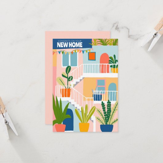 GEFELICITEERD Nieuw Home Schattige Tropisch Appart Kaart (Voorkant / Achterkant in situ)