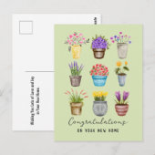 Gefeliciteerd Nieuw Huis Mooie Potted Bloemen Plan Briefkaart (Voorkant / Achterkant)