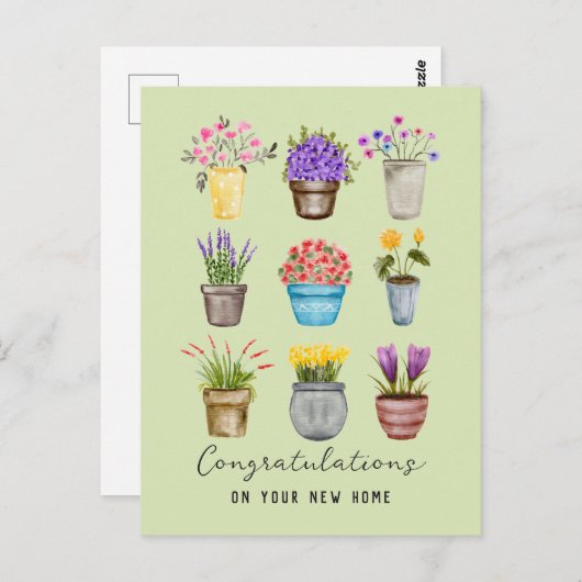 Gefeliciteerd Nieuw Huis Mooie Potted Bloemen Plan Briefkaart (Voorkant / Achterkant)