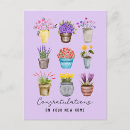 Gefeliciteerd Nieuw huis Stijlvolle potbloemen Briefkaart