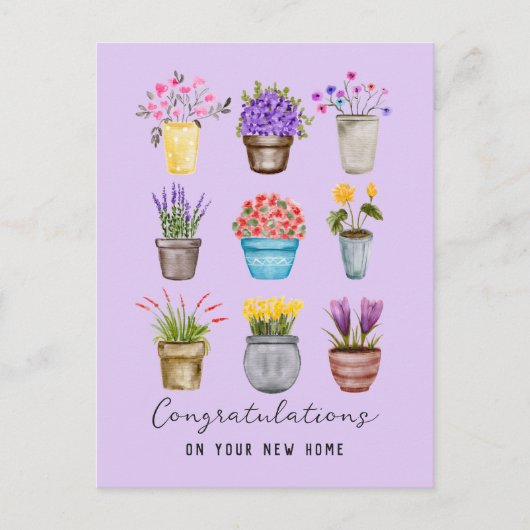 Gefeliciteerd Nieuw huis Stijlvolle potbloemen Briefkaart (Voorkant)